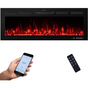 50" Smart Electric Fireplaces Inserts, Remote & Touch Screen & APP Control, Recessed & Wall-Mounted Fireplace Heater