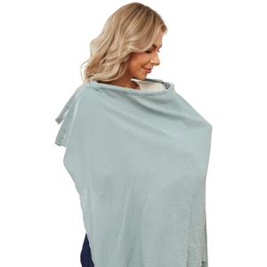 PPOGOO Muslin Nursing Cover for Baby Breastfeeding, Breathable Privacy Nursing Covers for Mom 100% Cotton Breastfeeding Cover with Rigid Hoop for Mother Nursing Apron (Light Green)