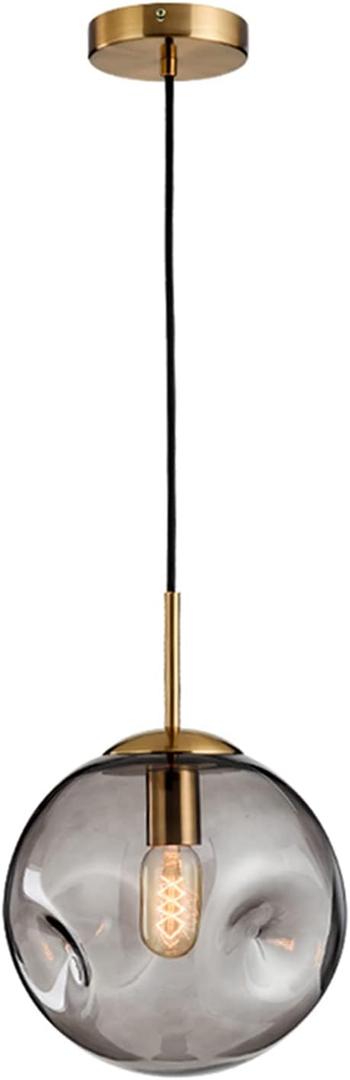 Modern Glass Pendant Light 20cm/25cm  Handcrafted Bubble Glass Globe with Golden Holder  E26 Ceiling Hanging Lamp for Kitchen Island,Dining Room,Bedroom,Caf,Bar  Smoky Grey Lampshade (20cm) (Gray)