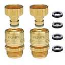 HQMPC Garden Hose Quick Connect Solid Brass Quick Connector Garden Hose Fitting Water Hose Connectors 3/4 inch GHT (4 Sets)