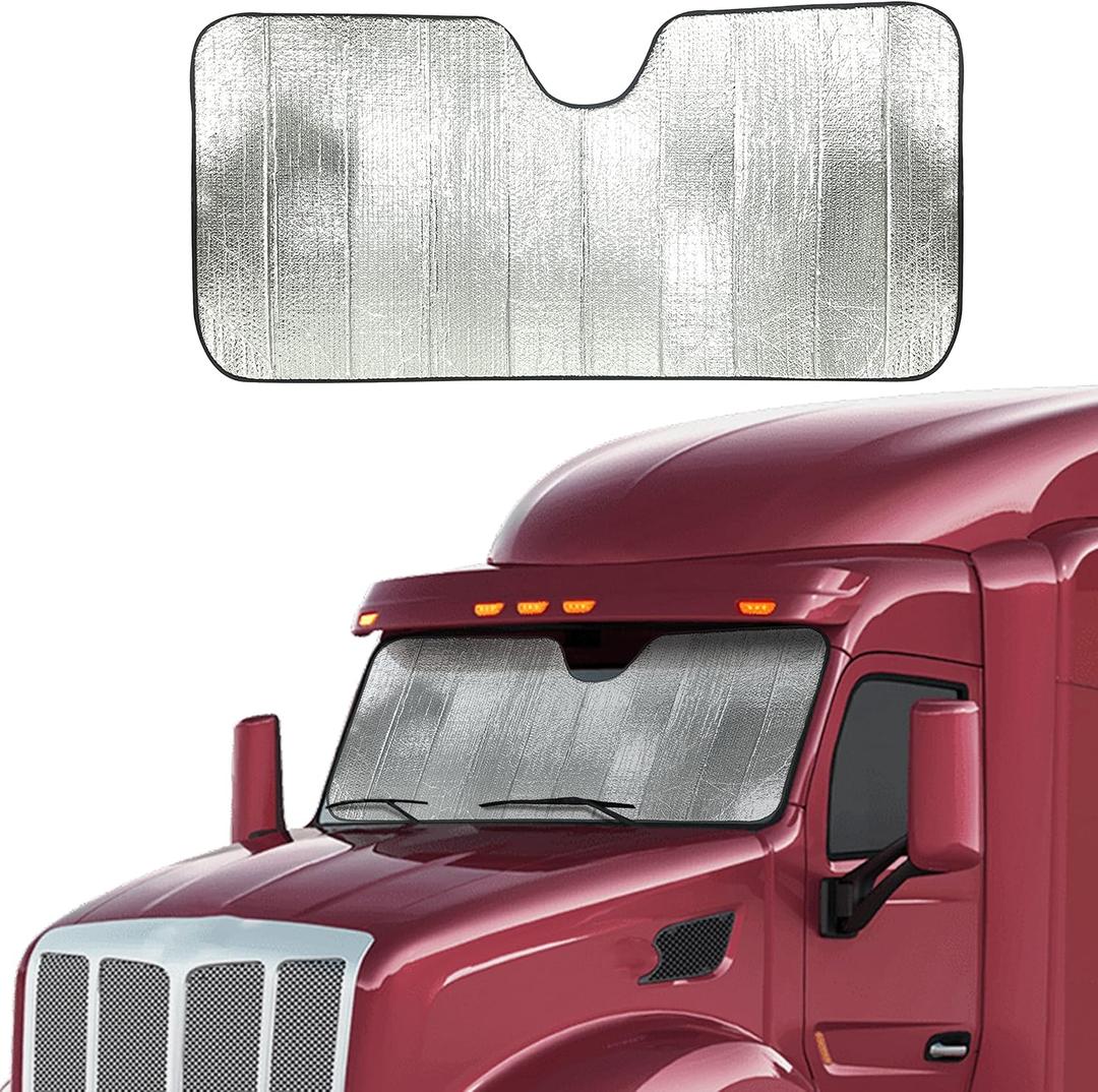 EcoNour Accordion Sun Shade Windshield for Trucks | Automotive Windshield Sun Shade to Keep Your Rig Safe | Fits for Semi Truck Windshields, Commercial & Big Rig Truck | XXL (80 x 30 inches) (Silver)