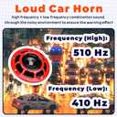 Super Loud 110dB Dual-Tone Electric Air Horn Kit - Waterproof Universal 12V Car Horn for Trucks, SUVs, Cars, Motorcycles (Easy Installation)