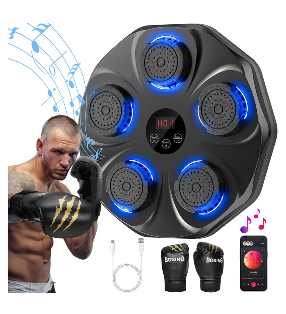 Music Boxing Machine, Interactive Punching Trainer with Boxing Gloves, Large Size Wall Mounted Electronic Boxing Target for Adults Kids, 9 Modes & 9 Speeds