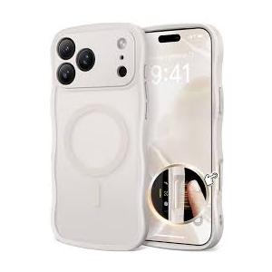 CAPRARO Magnetic for iPhone 17 Pro Case for Women Girls, Upgraded [Full Camera Protection] [Compatible with MagSafe] Cute Wave Translucent Matte Phone Case for iPhone 17 Pro, Stone