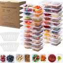 2 x 20 Sets Reusable Snack Containers with Lids & 20 Sporks  Double Compartment for Portion Control, BPA-Free Leak-Proof Dipping Containers for Meal Prep, Travel, and Outdoor Snacks (Clear)