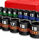 13 Pieces 3/8-Inch Drive Impact Socket Set, 7-19mm Shallow Socket, 6 Point Metric Sockets for Automotive Repair, Equipment Maintenance