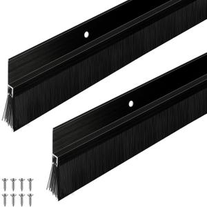 Frienda 2 Set Door Brush Bottom Sweep Brush Weather Stripping Aluminum Door Seal with Screws for Gaps up to 1 Inch, for Home, Commercial Gate, Fill Gaps Dust, Debris (1 x 36 Inch,Black)