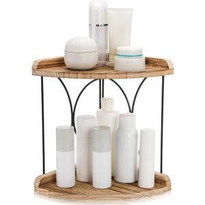 Goaste 2-Tier Bathroom Counter Organizer, Wood Vanity Corner Shelf, Skincare Storage Standing Tray, Kitchen Countertop Spice Rack, Makeup Perfume Holder for Bathroom Organization, Dresser, Kitchen