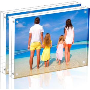 Meetu Acrylic Picture Frame 8x10,Clear Freestanding Double Sided 24mm Thickness Frameless Magnetic Photo Frames Desktop Display with Gift Box Package (2 Pack)