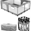 Dearlomum Foldable Baby Playpen with Non Removable Mat, Extra Large Collapsible Play Yard for Babies & Toddlers, Portable Travel Playpen, Baby Activity Center for Indoor & Outdoor Use (Gray 59"×71")
