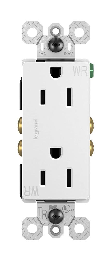 Legrand radiant 885TRWRWCC8 15 Amp 125V Outdoor Tamper Resistant Weather Resistant Residential Grade Decorator Duplex Receptacle Outlet, White (1 Count)