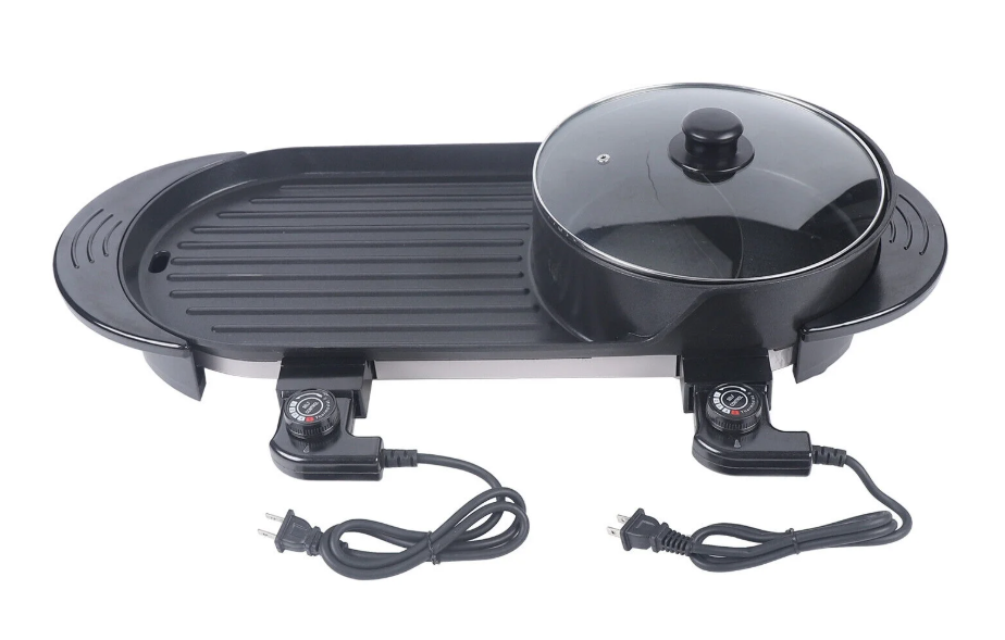 Electric Hot Pot And Grill Combo 2200w Non-Stick Skillet W/ Separate Dual Temperature Control