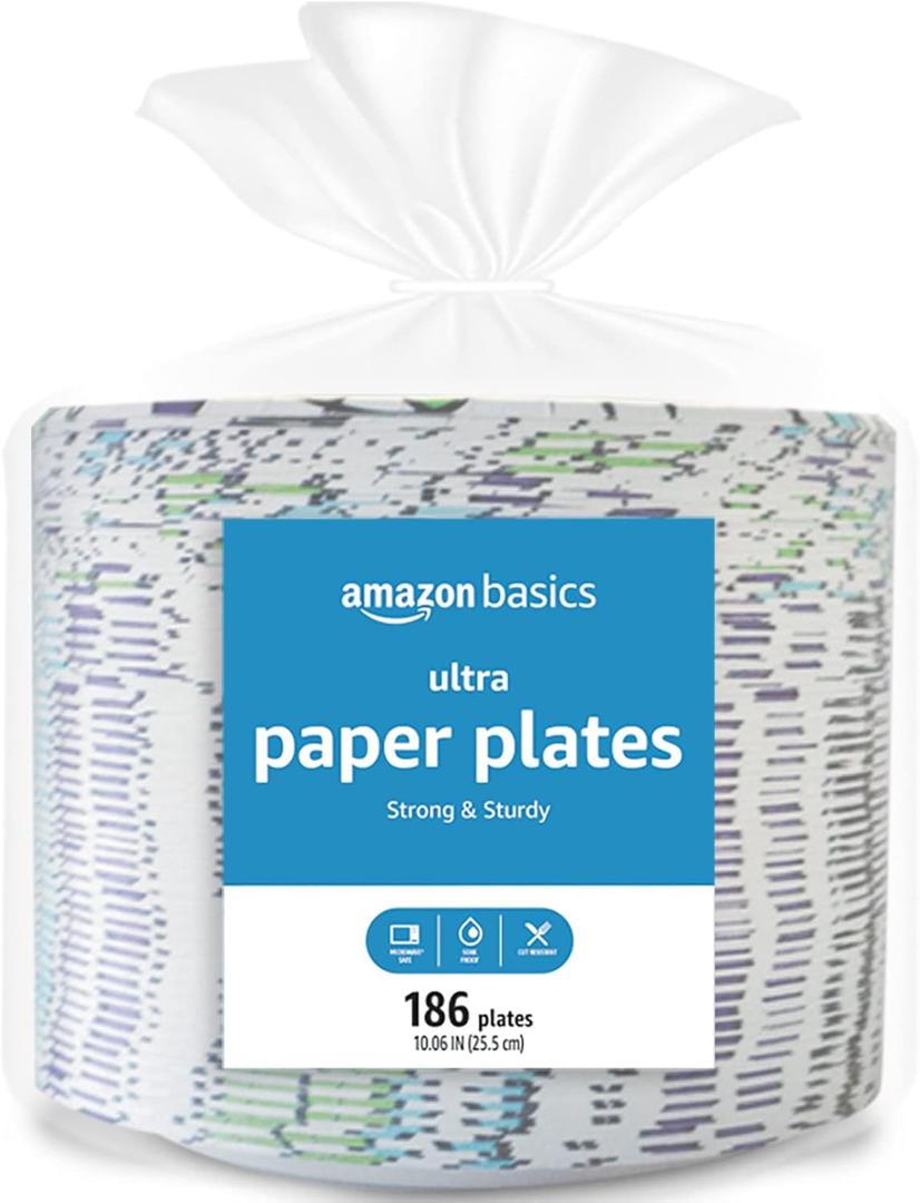 Amazon Basics Ultra Paper Plates, 10 Inch, Disposable, 44 Count