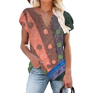 Womens Basic Casual T-Shirts Ring Hole V Neck Petal Short Sleeve Tops Loose Comfy Tunic Tops 2XL