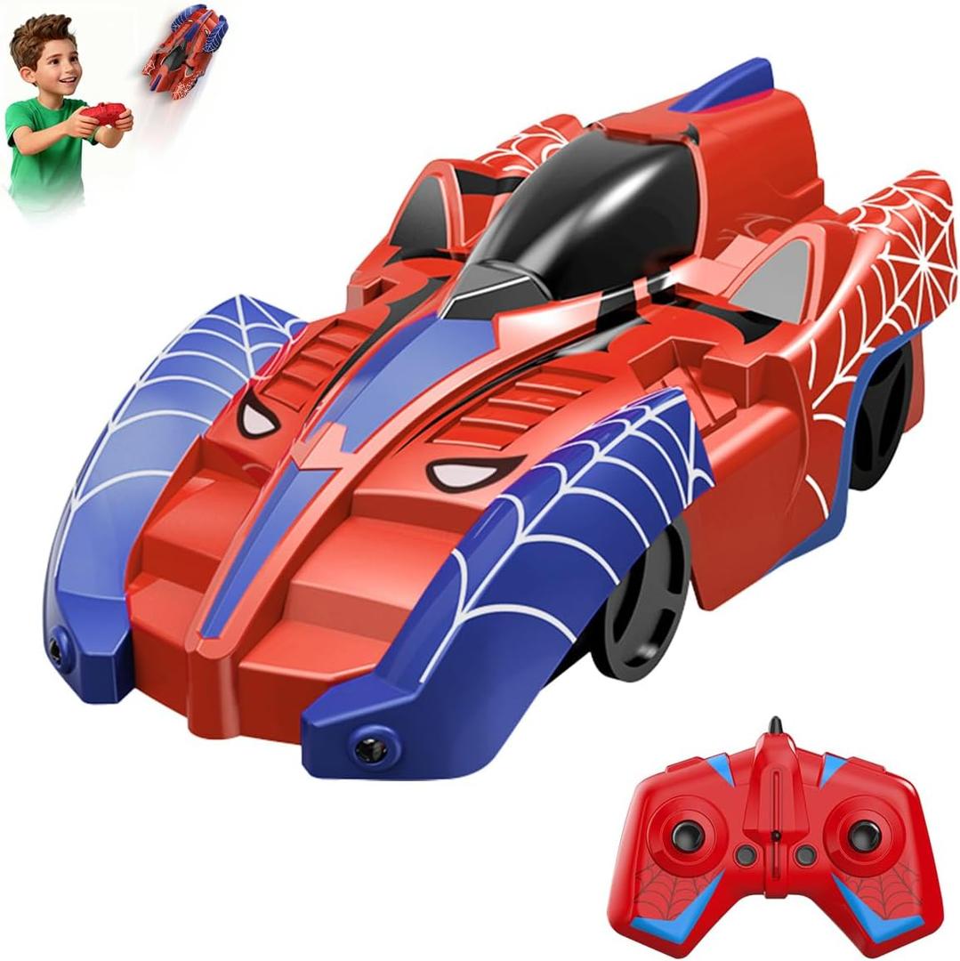 Spider Hero Wall Climbing Car Remote Control Kids Toy, 360 Rotating Remote Control Car with Light, Rechargeable RC Stunt Cars Wall Toys for Boys Kids Ages 4 and up