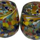 Artisanal Mexican Confetti Glass, Handblown 16 oz Tumbler Glasses  4"x4" Multicolor Granizado Design  Versatile Drinkware for Wine, Cocktails, Water, and More (2, Smooth)