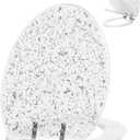 Angol Shiold ELONGATED Glitter Silver Resin Slow Close Toilet Seat 18.5Inch