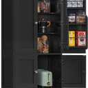 TEENFON Storage Cabinet with 4 Doors, Kitchen Cabinet with 6 Door Shelves, Kitchen Pantry for Living Room, Dining Room, Bathroom, Black