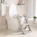 Toddler Potty Training Toilet Seat-Alongside Foldable Potty Train Chair Adapter, Potty Seats with Steps Ladder for Toddlers Kids, Boys, Girls, Child, Baby, and Must-Haves Portable Step Stool Supplies (Gray)