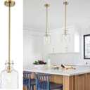 WILON Pendant Light Fixtures,Glass Pendant Lighting for Modern Kitchen Island Adjustable Hanging Ceiling Light 7" Hammered Glass Shade Pendant Lights for Dining Room Kitchen Sink, Gold Metal Finish