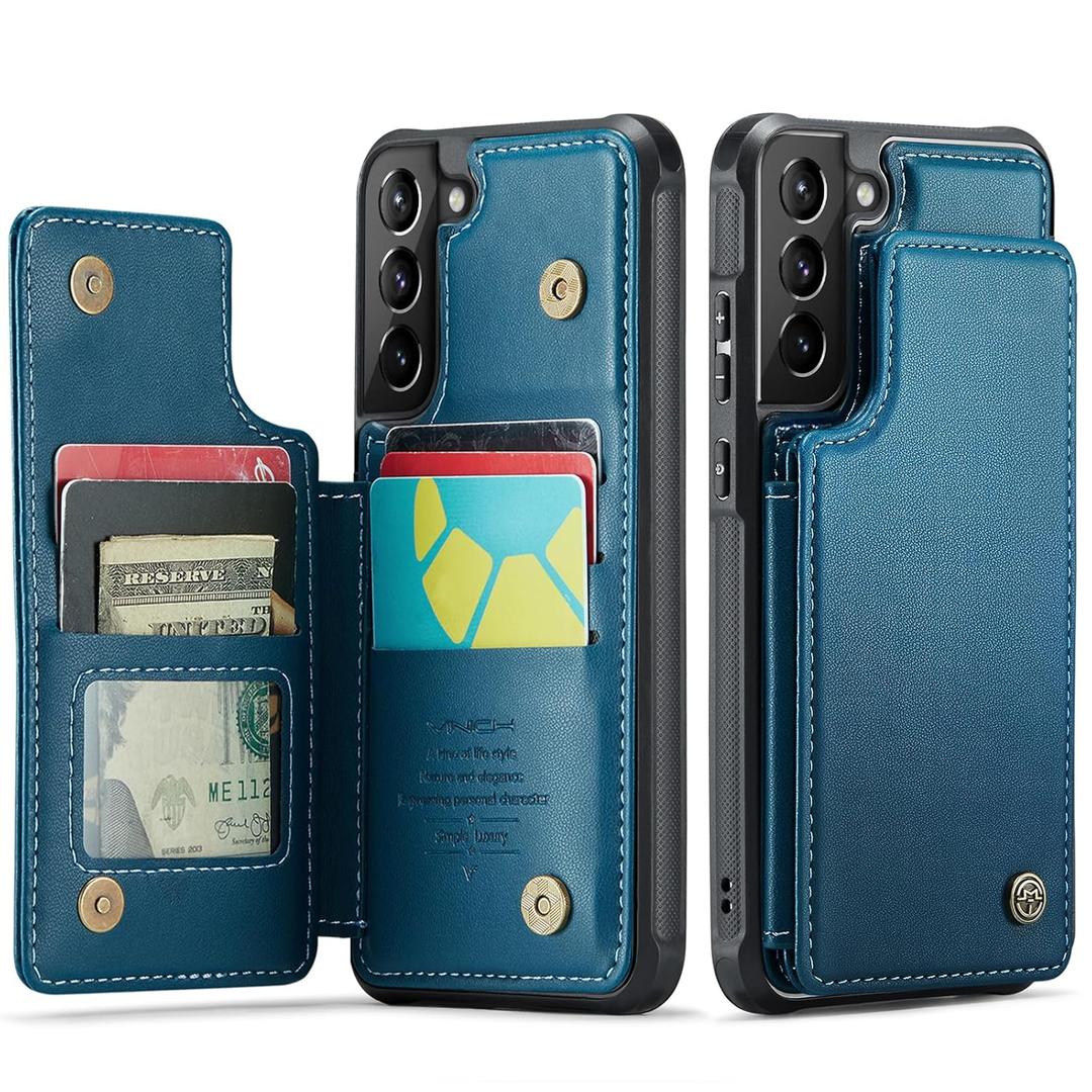 Vinich for Samsung Galaxy S21 Plus Wallet Case with Card Holder, RFID Blocking Credit Slots Kickstand Shockproof Phone Cover for Women Men, Blue
