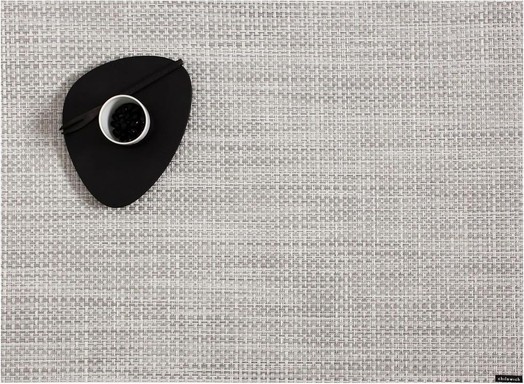 Chilewich Basketweave Placemats, Woven Placemats Set of 4 | Reusable, Stain-Resistant, Indoor/Outdoor Tabletop Protection, White/Silver, 14" x 19" Rectangle