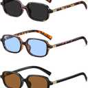 Retro Rectangular Sunglasses for Women Trendy Funny Vintage Fashion Narrow Small 90s Sunnies(3 Pack)