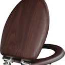 Elongated Acacia Wood Toilet Seat, Slow Close Solid Wood Toilet Seat Support 400 lbs, Heavy Duty Oval Toilet Lid with Soft Close Chrome Hinges, Grip-Tight Bumpers - Easy to Clean, Quick Assembly