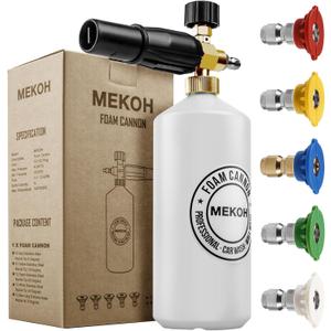 MEKOH Foam Cannon for Pressure Washer, 4000psi Car Wash Foam Gun, 1 Liter Foam Sprayer, Pressure Washer Soap Attachment with 1/4" Quick Connector, Snow Soap Blaster with 5 Nozzles for Car Detailing (White)