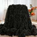 Plush Super Soft Blanket Bedding Sofa Cover Furry Fuzzy Fur Warm Throw Qulit Cozy Couch Blanket for Winter (63"x79", Black)