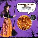 Poshetion Witch Halloween Costume for Girls, Light Up Witch Dress Deluxe Outfit with Hat and Broom, for Halloween Party (XL)