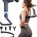 3-in-1 Percussion Massage Gun with Extension Handle, Detachable Muscle Massage Gun Deep Tissue for Back, Neck, Shoulder, Thigh Pain Relief, Portable&Quiet for Travel Gym Office-12 Speeds & 4 Heads
