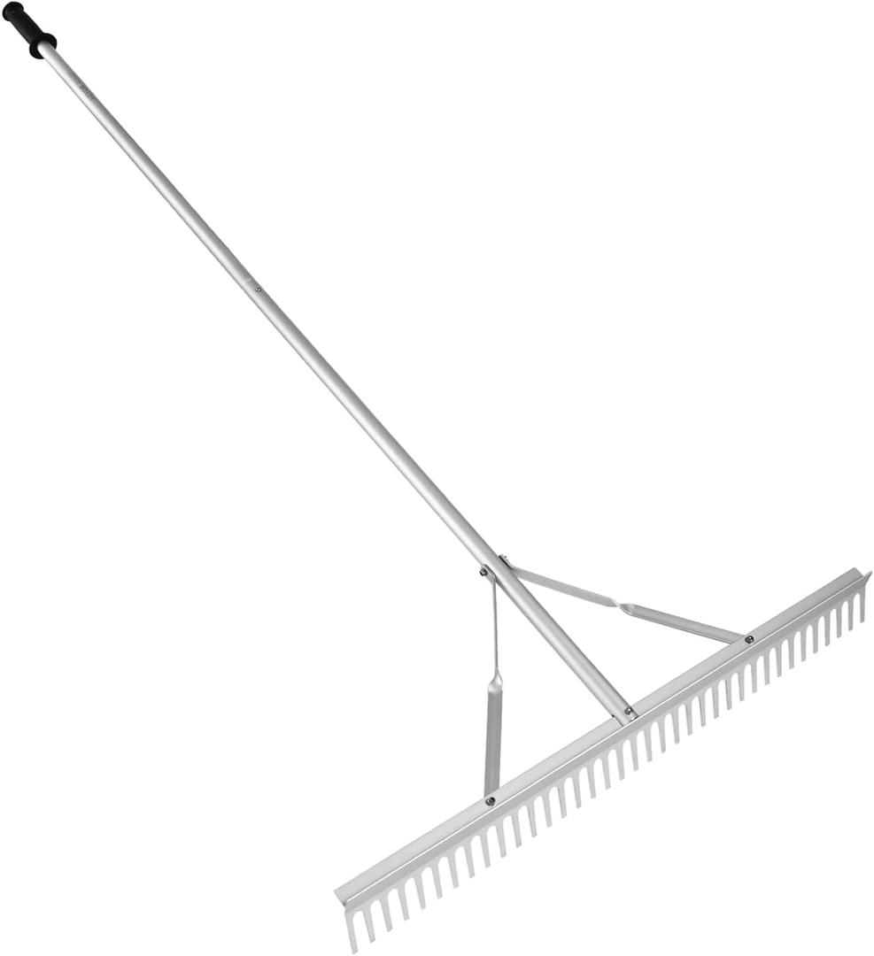 VEVOR Landscape Rake, 36" Head Aluminum Lake Weed Rake with 75" Long Handle for Loosening Soil, Lawn Care, Weeding Lake, Garden, Silver