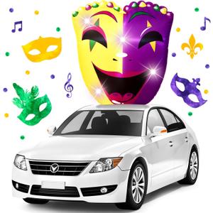 Leyndo 4 ft Mardi Gras Golf Cart Parade Inflatable Decoration Outdoor Parade Car Decor PVC Blow up Jester with LED Lights, Carnival Mask Sign Decorations for Car Roof Carnival Holiday Party Outdoor