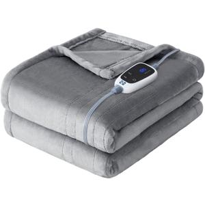 Sealy Heated Throw Blanket, Flannel Electric Blanket Throw with 6 Heating Settings & 2-10 Hours Auto Shut Off, Fast Heating & Machine Washable for Home Office Use, 50x60 Inch, Light Grey