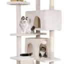 BestPet | 54" Cat Tree Tower | Beige | Sturdy, Easy to Assemble, Multi-Level Activity Center with Sisal Scratching Posts, Condos, Perches, Hanging Cat Toys, Observation Decks & Ladder