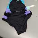 Beautikini Period Swimwear Two Piece Menstrual Leakproof Sporty Bikini Sets Bathing Suit Period Swimsuit for Teen Girls (XX-Small, Blue Curacao+purple)