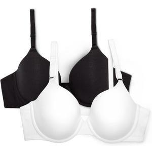 Fruit of the Loom Women's Smooth Cotton T-Shirt Bra Pack - Ultra-Soft, Flexible, and Invisible Under Tees (38B, White/Black Hue)
