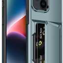 for iPhone 14 Case with Card Holder [Max 5 Cards] Heavy Duty Protective Shockproof Case Dual Layer Hidden Sliding Card Slot Wallet Case for iPhone 14 Phone Case Women&Men 6.1'' (Blue)