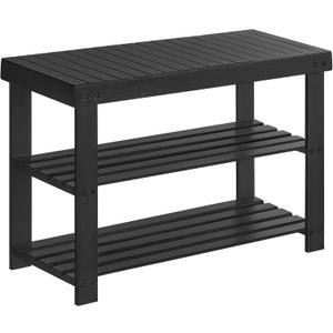 SONGMICS Shoe Rack Bench, 3-Tier Bamboo Shoe Storage Organizer, Entryway Bench, Holds Up to 286 lb, 11.3 x 27.6 x 17.8 Inches, for Entryway Bathroom Bedroom, Black ULBS04H (27.6"W)
