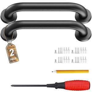 MAICOBI Stair Hand Railing,Safety Handle Bar,Iron Outdoor Deck Rail,Safety Handle Bar,Banister Rail Deck Hand Rail Rustic Pipe Handle Wall Mount Stainless Steel (2), Black