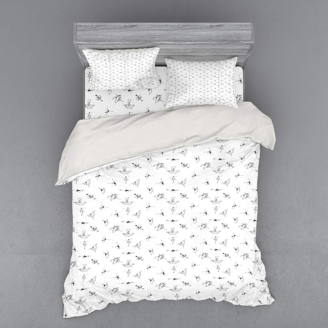 Ambesonne Classical Duvet Cover Set, Monotone Pattern of Repetitive Performing Ballet Dancers Motif, Decorative 3 Piece Bedding Set with 2 Pillow Shams, Queen Size, Pale Grey