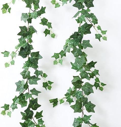 mizii 2 Strands Artificial Vines Ivy Garland 71" Fake Vine with Silk Green Leaves Faux Hanging Plants Greenery Decoration for Bedroom Home Wall Party Wedding Arch Apartment Room Decor (Ivy)