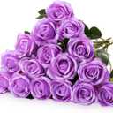 Hotop 20 Pcs Artificial Rose Flowers with Long Stem,Real Touch Silk Realistic Plastic Bouquet Roses Bulk for Home Decor Bridal Wedding Party Table Centerpieces Decorations(Purple)
