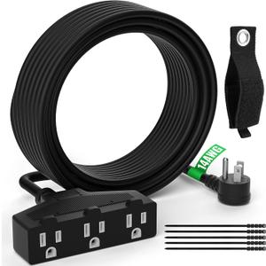 Outdoor Extension Cord 20 Ft with 3 Outlets, 14/3 SJTW 3 Prong Grounded Power Cord, 14 Gauge 14AWG Heavy Duty Power Cable, ETL Listed, 15 Amp 125 V 1875 W-Multiple Outlets for Indoor/Outdoor-Black