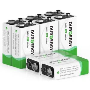 DURNERGY 9V Batteries, 9 Volt Batteries 8 Pack,10-Year Shelf Life, 9V Batteries for Smoke Alarms, Guitar Pedals, Microphone, Smoke Detector Battery, Square Batteries 6LR61 9V Alkaline Batteries