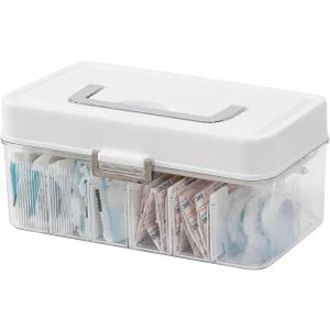 Plastic Bandages Organizer with Lid and Adjustable Dividers | Clear First Aid Bandage and Tapes Storage Container, For Home Office, Bathroom Medicine Cabinet, Ointments, Medical Wrap