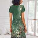 Ekouaer Nightgowns for Women Short Sleeve Sleep Shirts Pleated Night Dress V Neck Night Shirts Soft House Dress (Green, XXL)