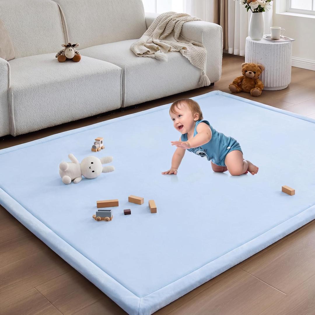 Baby Play Mat for Floor Nursery Rug Muscle Area Playroom Rug Elastic Foam 59x79" Playpenmat Elastic Foam 1.3" Thick Crawling Mat for Babies,Toddlers, Infants, Kids(Ripple Light Blue)