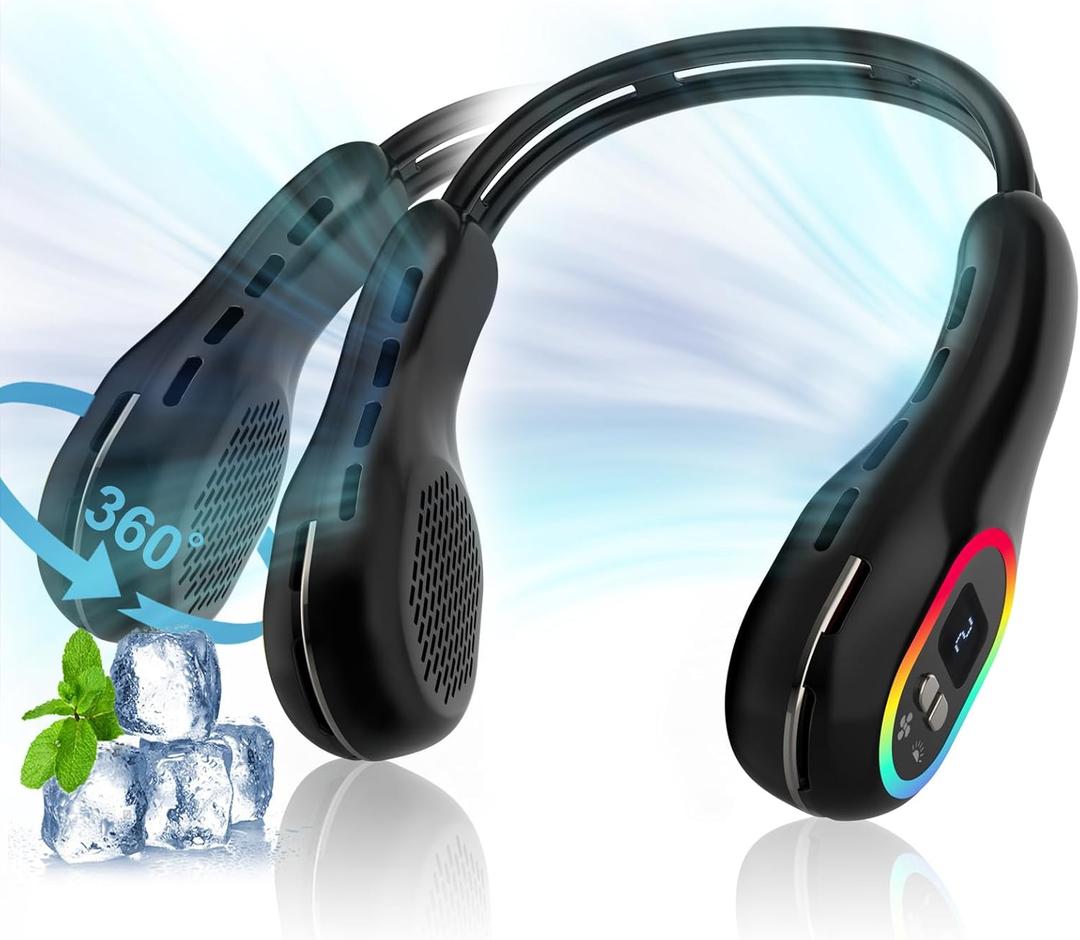 VEKK Portable Neck Fan 360 Wind Direction Adjustment Bladeless Neck Fan, 6000 mAh Battery Operated Wearable Personal Fan, Flexible Cooling Fan for Outdoor & Indoor Activities and Travel (black)